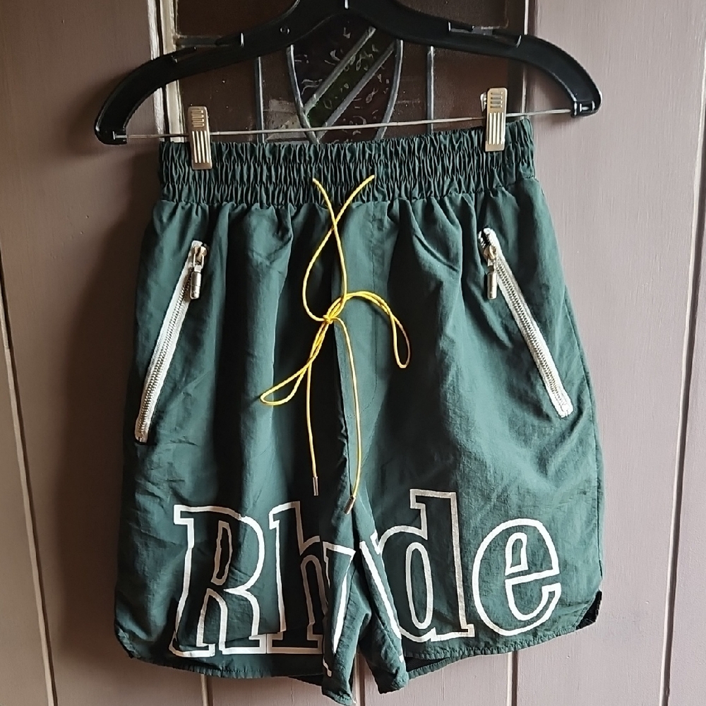 Rhude Forest Green Shorts with Yellow Drawstring
